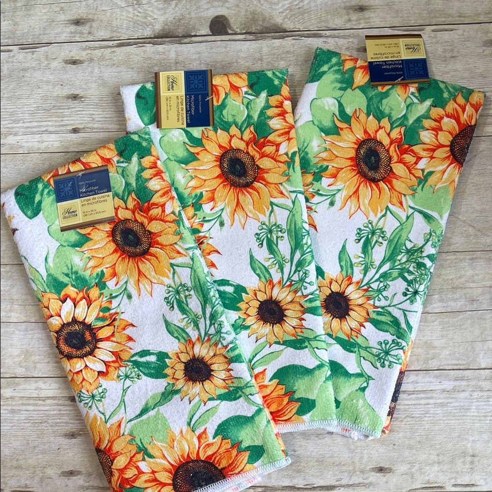 Sunflowers Set of 3 Polyester Microfiber Kitchen Towels NWT